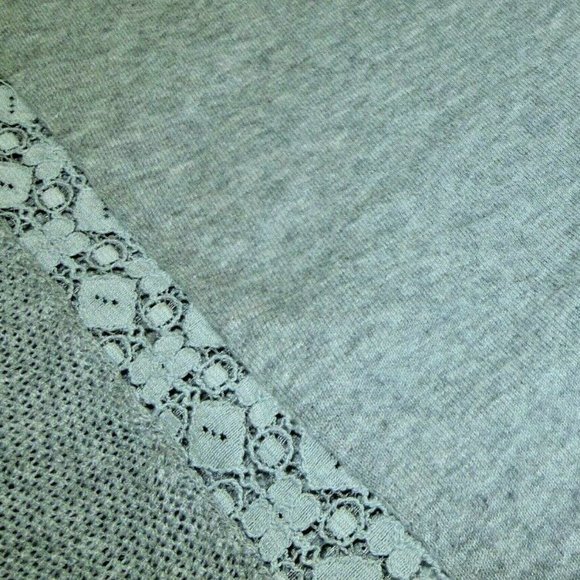 Lucky Brand LS Medium Grey Lace Knit Top Shirt - Picture 7 of 8